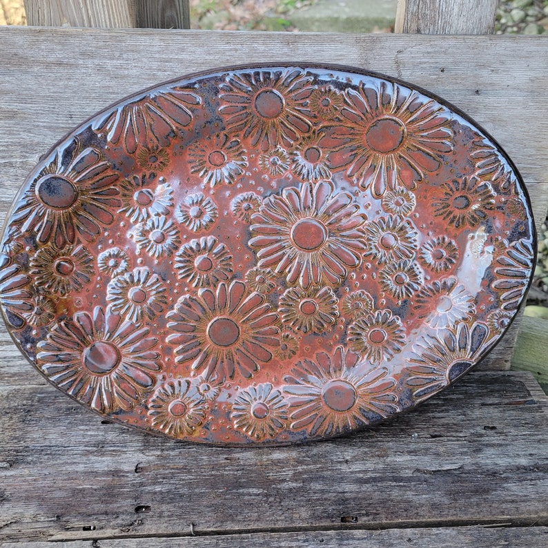 Daisy Pottery Serving Platter, Serving Platter, Wedding Gift House Warming Gift Ready to ship image 1