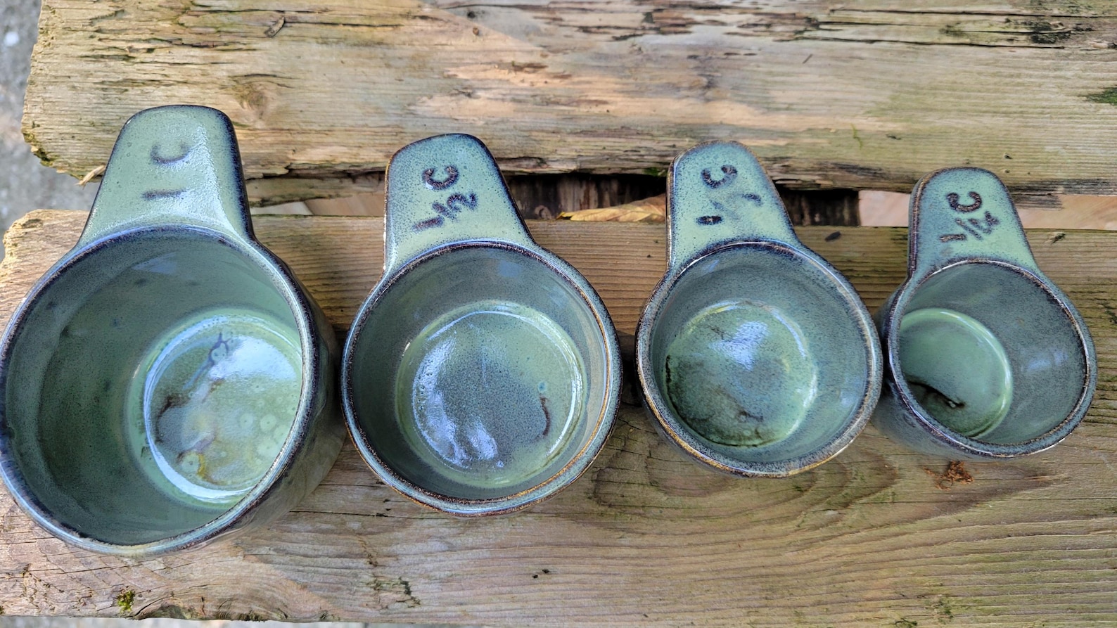 Ceramic Measuring Cups: Earthy Blue Glaze, Stacking Pottery Set