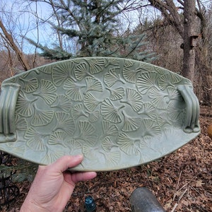 Pottery Serving Platter, Pottery Dinnerware , Gingko Serving Platter, Centerpiece Ready to ship image 3