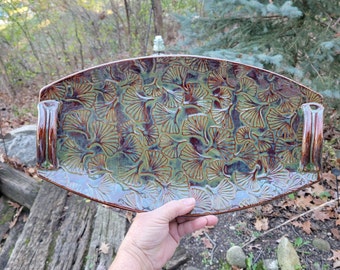 Pottery Serving Platter, Pottery Dinnerware , Gingko Serving Platter, Centerpiece Ready to ship