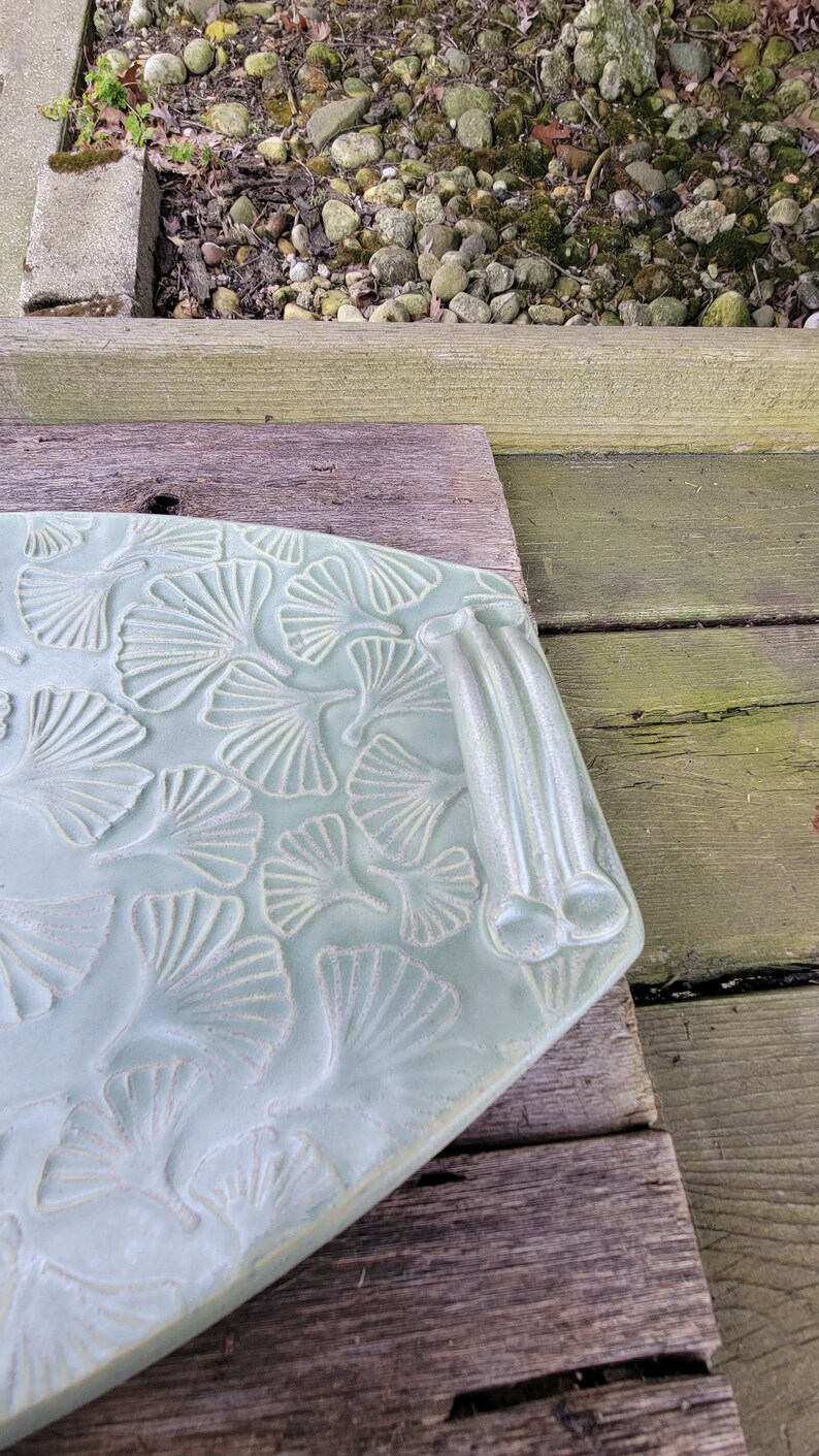 Pottery Serving Platter, Pottery Dinnerware , Gingko Serving Platter, Centerpiece Ready to ship image 2