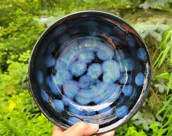 Handmade Pottery Serving Bowl: Blue Glazed Stoneware, 8 inch