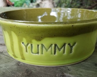 Ready to Ship Pottery Dog Bowl YUMMY Pet Feeding Water Dish/Bowl Large