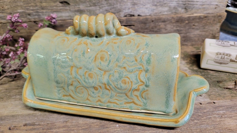 Pottery Hand Built Butter Dish, Ceramic Butter Dish, One of a Kind Butter Dish, Ready to Ship image 1