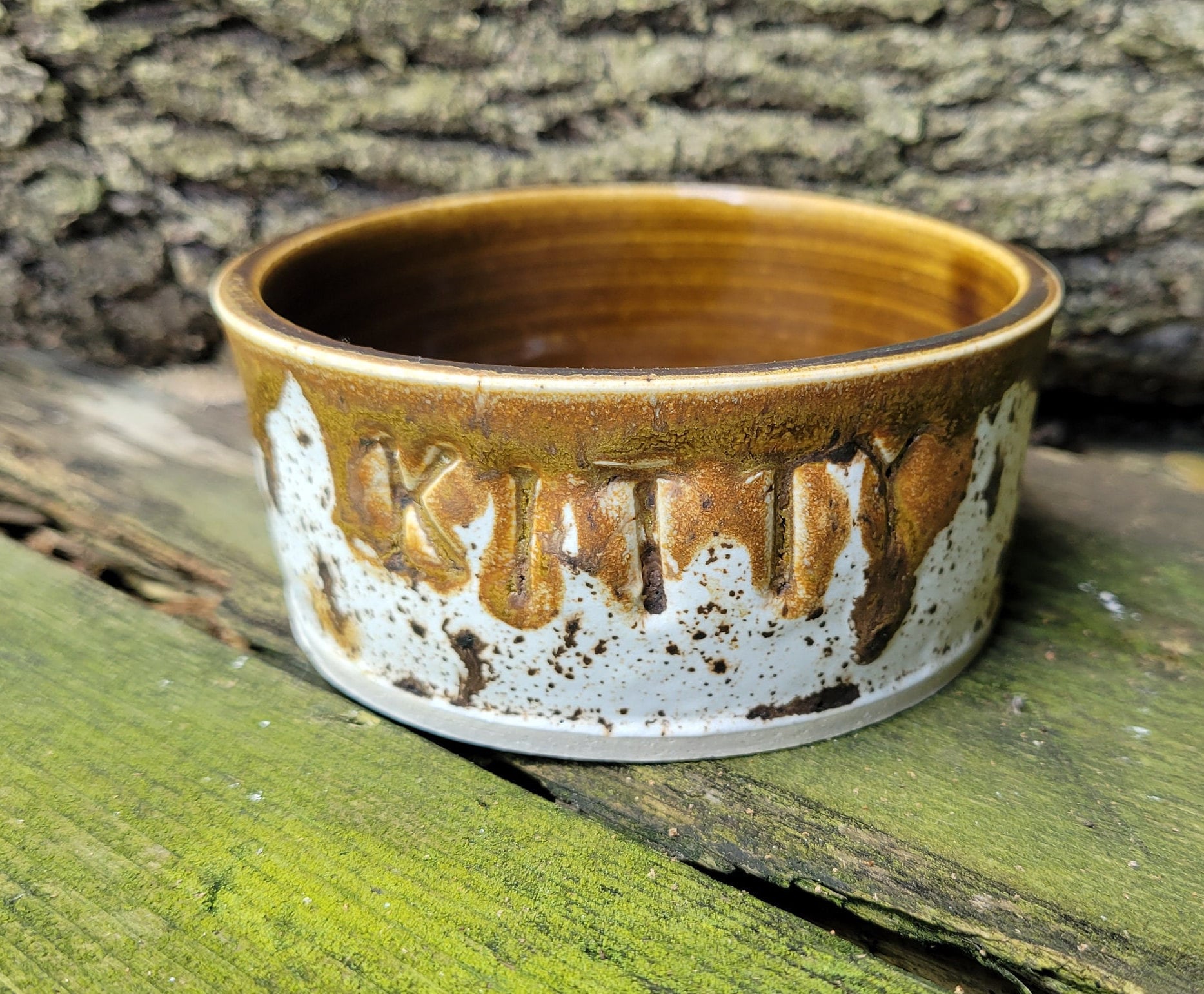 Pottery Kitty Bowl Hand Thrown Stoneware Pet Dish
