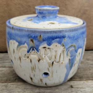 Pottery Garlic Storage Jar, Garlic Jar, Ceramic Vented Garlic Jar, Ready to Ship