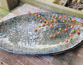 Oval Pottery Serving Platter, Honey Bee Lover Gift, Ready to ship