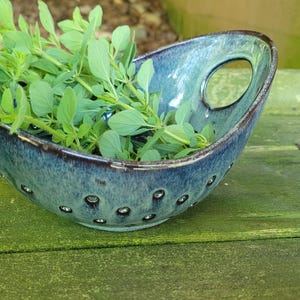 Ceramic Berry Basket Colander: Beth's Blue Garden Helper
