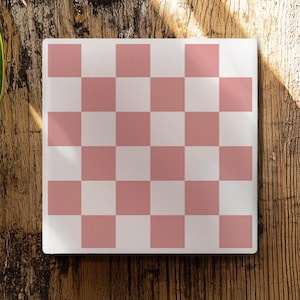 Ceramic Coaster 90s Vibe Retro Pink Checkered Farmhouse Kitchen Decor For Her Cute Skater Girl Aesthetic Gift Ideas For Her Birthday
