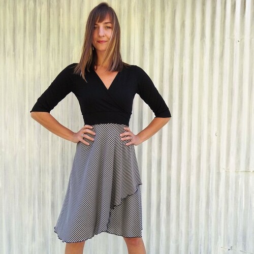 Mid Length Wrap Dress // Custom Made from Bamboo & Organic Cotton Jersey // Black, and Black and shops Gray Stripe