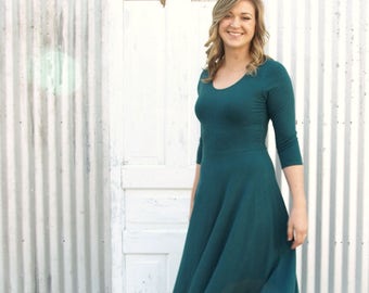 Maxi Hemp Dress // Elegant Organic Cotton Dress with Scoop Neck, 3/4 Sleeves, and Full Long Skirt // Handmade in Michigan by Yana Dee