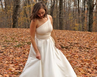 Hemp Silk Infinity Wedding Dress // Maxi A-Line Convertible White Dress // Handmade in Michigan by Yana Dee Ethical Apparel