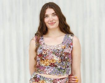 Floral Paisley Print Bra Top - Organic Cotton, Stretchy Yoga Clothing