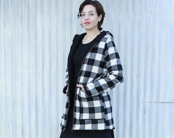 Wool Black and White Plaid Winter Coat / Durable, Warm, and Functional! / Handmade in Michigan by Yana Dee Ethical Apparel