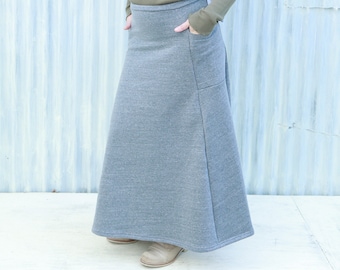 Adjustable Gray Maxi Skirt / Two Side Pockets! / Durable and Warm Skirt for Fall / Handmade in Michigan  by Yana Dee Ethical Apparel