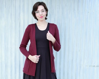 Maroon Open Front Cardigan / Cozy and Versatile Layer / Handmade in Michigan by Yana Dee Ethical Apparel