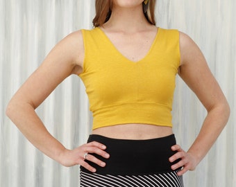 V-Neck Bra: Hemp & Organic Cotton Lycra Jersey Fabric. Wire Free Bra - Lined Crop Top  (Custom Made)