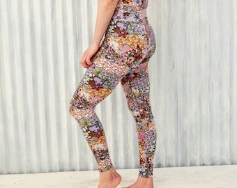 Summer of Love Leggings / Stretchy Yoga Leggings / Abstract Floral Print / Handmade by Yana Dee Ethical Apparel in Michigan