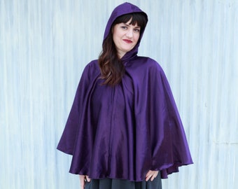 Fancy Purple Silk Hooded Cape / Perfect for Halloween & Dressing Up! / Elegant and Fun / Handmade in Michigan by Yana Dee Ethical Apparel