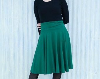 Mid Length Green Circle Skirt // Elegant yet Comfortable Slip On Skirt // Handmade by Yana Dee Ethical Apparel