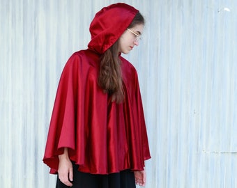 Fancy Red Silk Hooded Cape / Perfect for Halloween & Dressing Up! / Snap Closure / Handmade in Michigan by Yana Dee Ethical Apparel