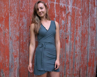 Short, Simple Wrap Dress // Perfect for Spring and Summer // Soy & Organic Cotton // Handmade in Michigan by Yana Dee Ethical Apparel