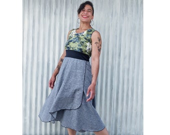 Faux Wrap Floral Print Slip On Dress / Tea Length Spring Dress / Custom Made to Order / Handmade by Yana Dee Ethical Apparel