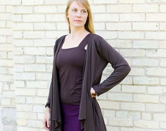 Lightweight Duster Robe // Long Sleeve Organic Cardigan Outer Layer with Pixie Points // Handmade in Michigan by Yana Dee Ethical Apparel