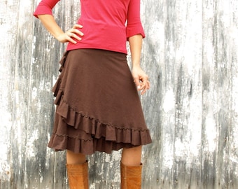 Hemp Ruffle Skirt with Wide Waistband, Handmade Organic Cotton Blend