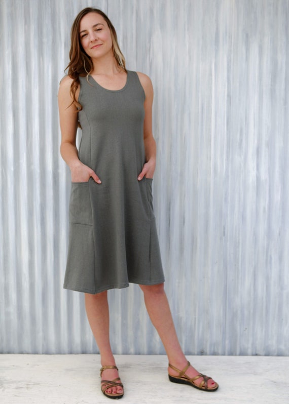 Hemp Organic Cotton Pocket Dress, Handmade Sleeveless Tank Dress