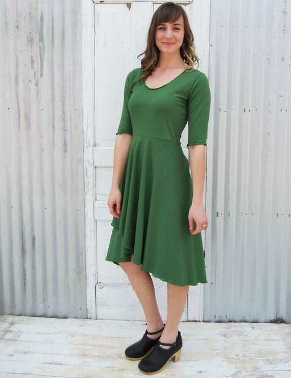 Organic Cotton High-Low Dress, 3/4 Sleeve Scoop Neck Organic Cotton High-Low Dress, 3/4 Sleeve Scoop Neck