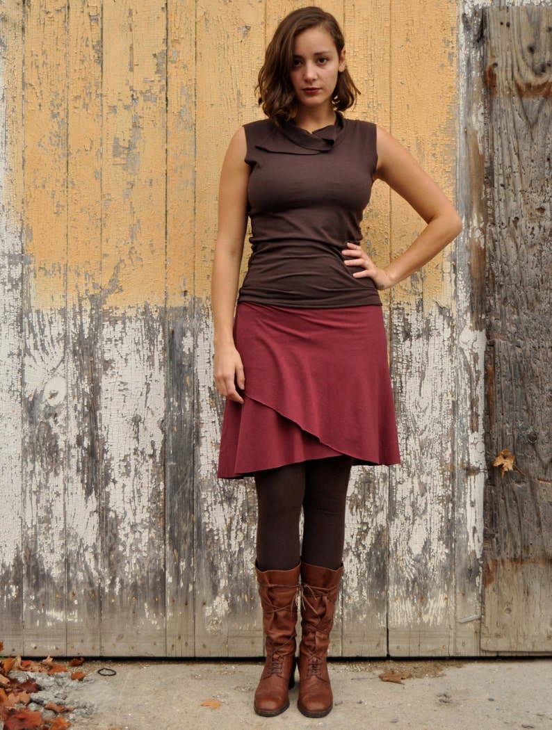 Above The Knee Handmade Skirt Made From Organic Cotton Hemp /& Lycra Jersey Faux-Wrap and Mid-Weight Handmade by Yana Dee