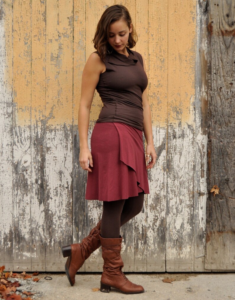 Above The Knee Handmade Skirt Made From Organic Cotton Hemp /& Lycra Jersey Faux-Wrap and Mid-Weight Handmade by Yana Dee