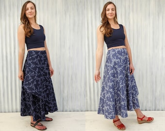 Long Bird Print Summer Wrap Skirt - Made in Michigan from 100% Organic Cotton