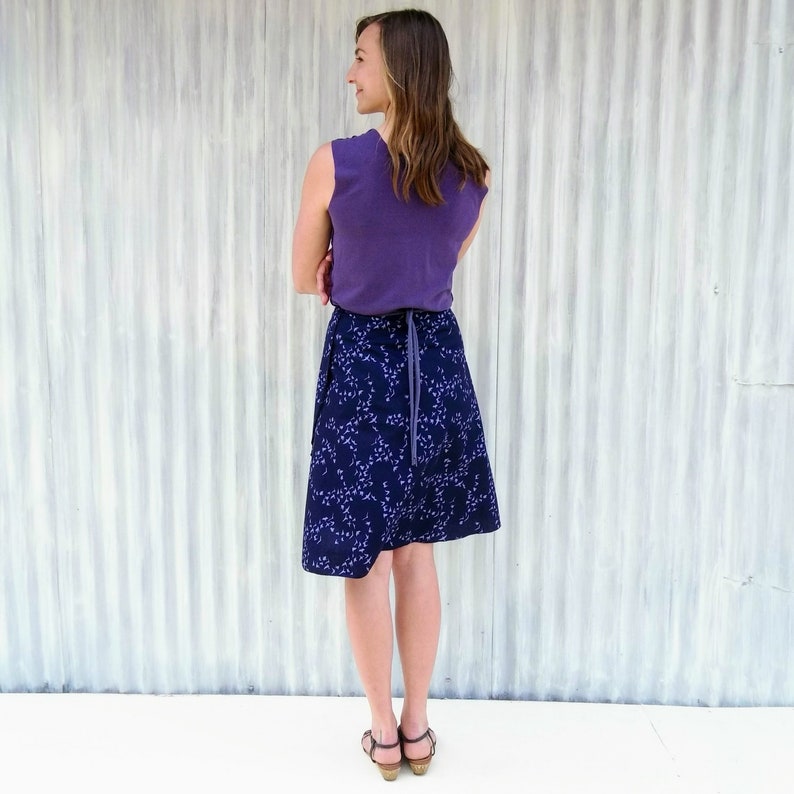 Organic Cotton Bird Wrap Skirt // Midnight Blue Midi Wrap Skirt with Bird Print // Handmade in Michigan by Yana Dee Ethical Apparel image 4