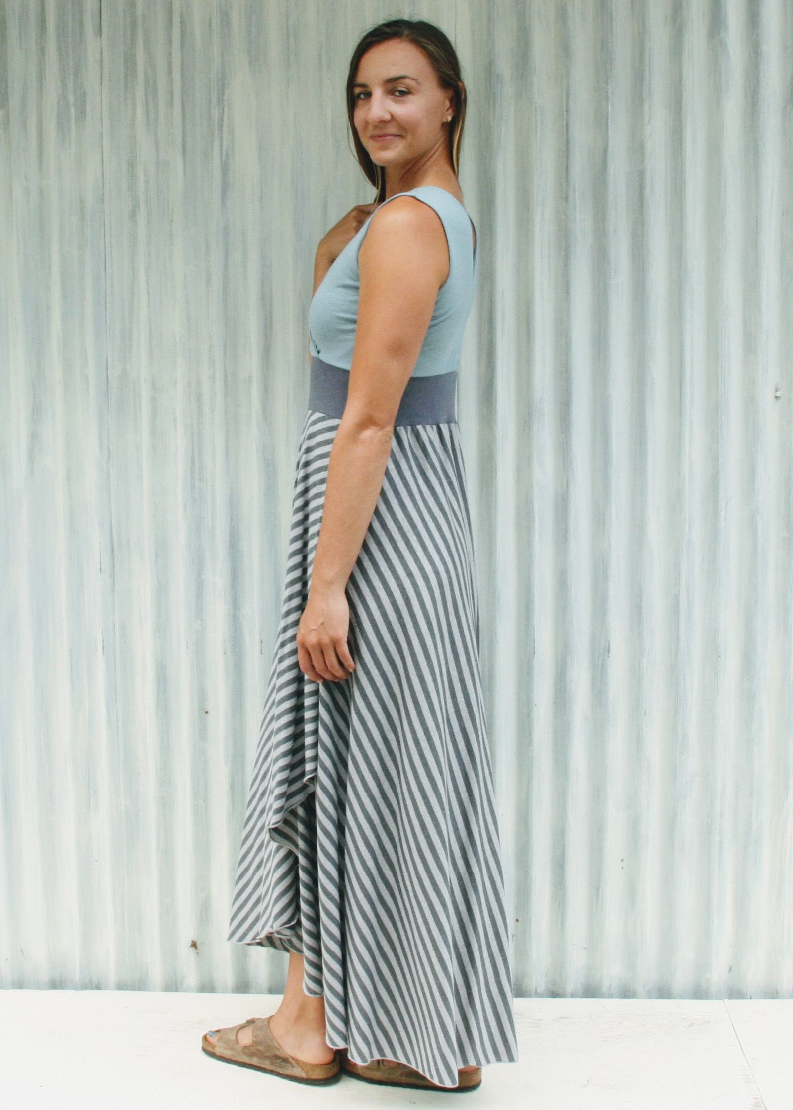 Maxi Hemp Dress Lined Bodice Stripe Dress perfect Summer | Etsy