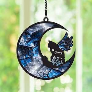 Personalized Cat with Wings Suncatcher, Custom Cat Memorial Gift with Name Cat, Cat Loss Sympathy Gift, Loss of Cat, Cat Decor