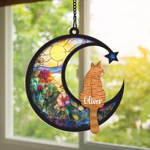 Personalized Cat Memorial Suncatcher, Custom Cat Suncatcher with Name Cat, Cat Loss Sympathy Gift, Loss of Cat, Cat Decor, Cat Lover Gift