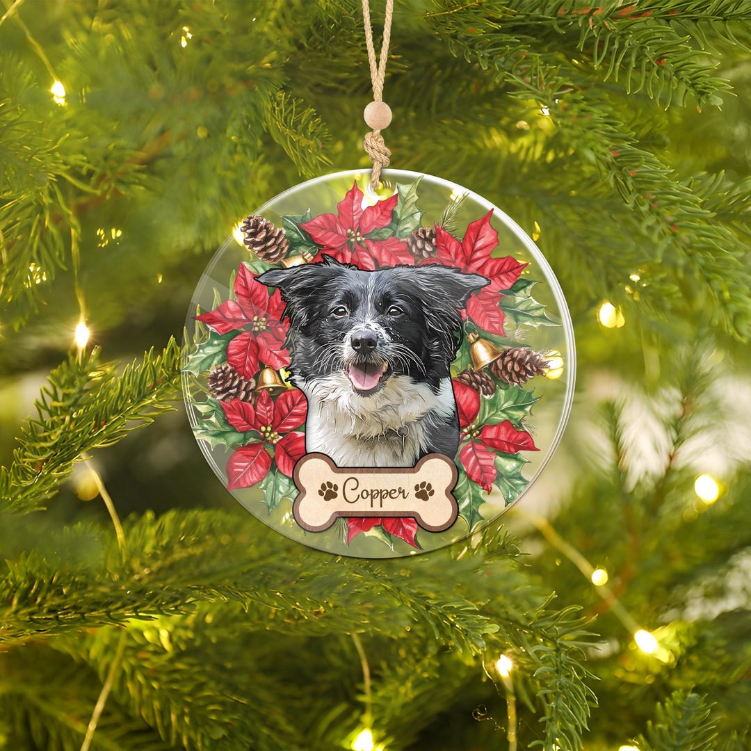 Personalized Dog Photo Ornament, Custom Pet Portrait Christmas ...