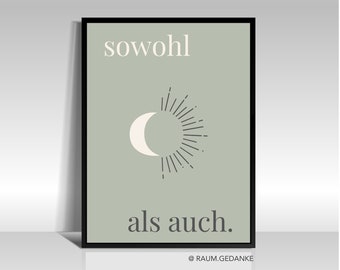 Spirituelles Poster | sowohl als auch | Sonne und Mond | Achtsamkeit Poster | Sprüche Poster | Harmonisches Grün | Poster Positive Energie