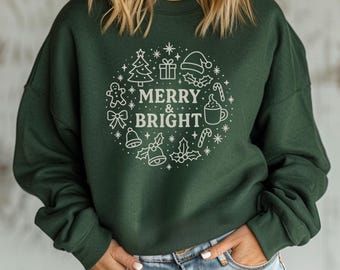 Merry & Bright' Christmas T-Shirt | Holiday T-Shirt,