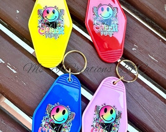 Cheer Vibes Motel Keychain - Blue, Pink, Red, Yellow Sports Cheerleader - READY TO SHIP