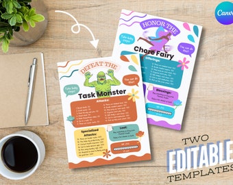 Gamified Task List Printable, ADHD Friendly Chore Chart (Canva Template)