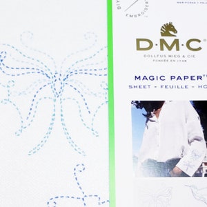 DIY Style Embroidery, DMC 2 Butterflies and Bird, Magic Paper Sheet- Adhesive Template, Stencil with Instrutions and Techniques,Pre-Printed