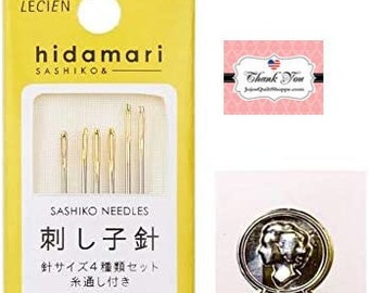 Hidamari Sashiko Assorted Needles and Threader (6 needles) to use with Cosmo Embroidery Floss by Lecien of Japan #4345