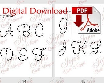 Alphabet/Numbers {Basic Cursive TopStitch} Adobe PDF Digital Download then Unlimited Print! ABC Trace-Sew-Embroider-Decor (1/2"-2" 6 Sizes)