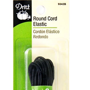 Round Black Cord Elastic 5 Yards, Stretch Elastic 9342B Dritz Durable Waterproof Elastic for masks, 100% Cotton, Willl Not Melt, Made in USA