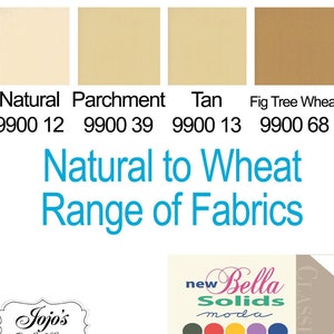 Bella Solids &#39;Natural, Parchment, Tan, Fig Tree Wheat&#39; 4 colors Fabric Bundle, 100% USA Grown Cotton Sew-Quilt-Embrioder