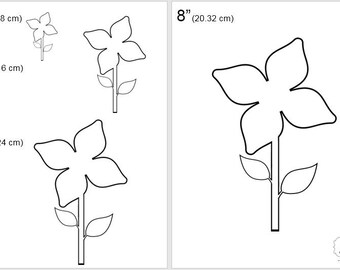 One Dollar Adobe PDF Download then Unlimited Print! SHAPES-Flower_Stem_9   2", 4", 6", 8" Trace, Template, Guide, Color, Cut-out