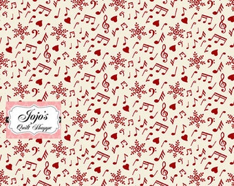Home for the holidays, Tiny Print Music Notes, Hearts and Snowflakes, 100% Cotton Fabric by the Yard, by JVP creations sku# 5183 48 Sew,Mask